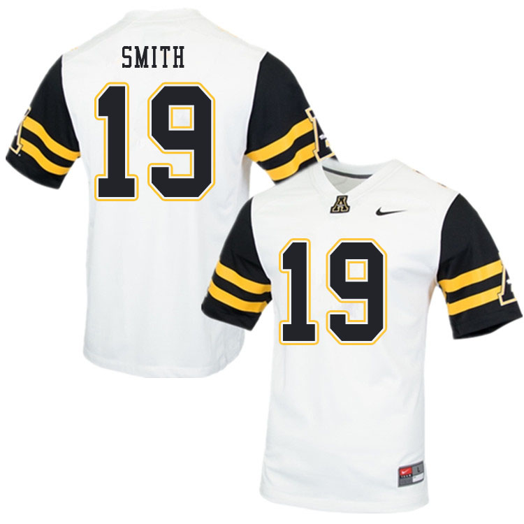 Men #19 Mike Smith Appalachian State Mountaineers College Football Jerseys Sale-White - Click Image to Close